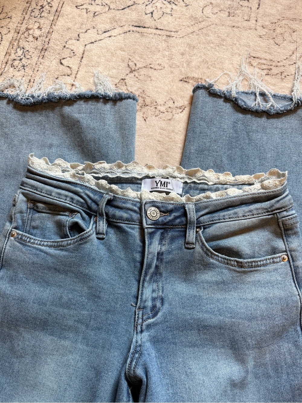 YMI Light Blue Denim Jeans with Lace Waist Trim